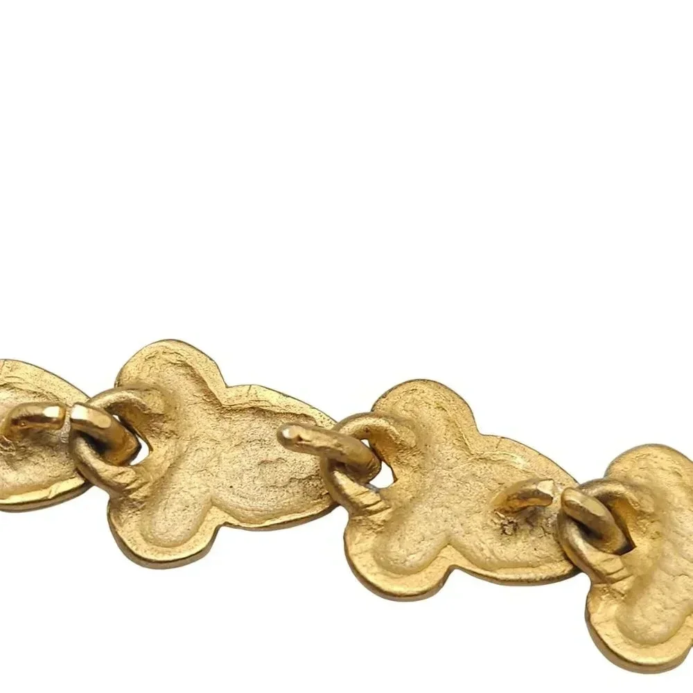 Matte Gold Tone Spiral Leaf Statement Long Necklace Hook Closure 14In Vintage
